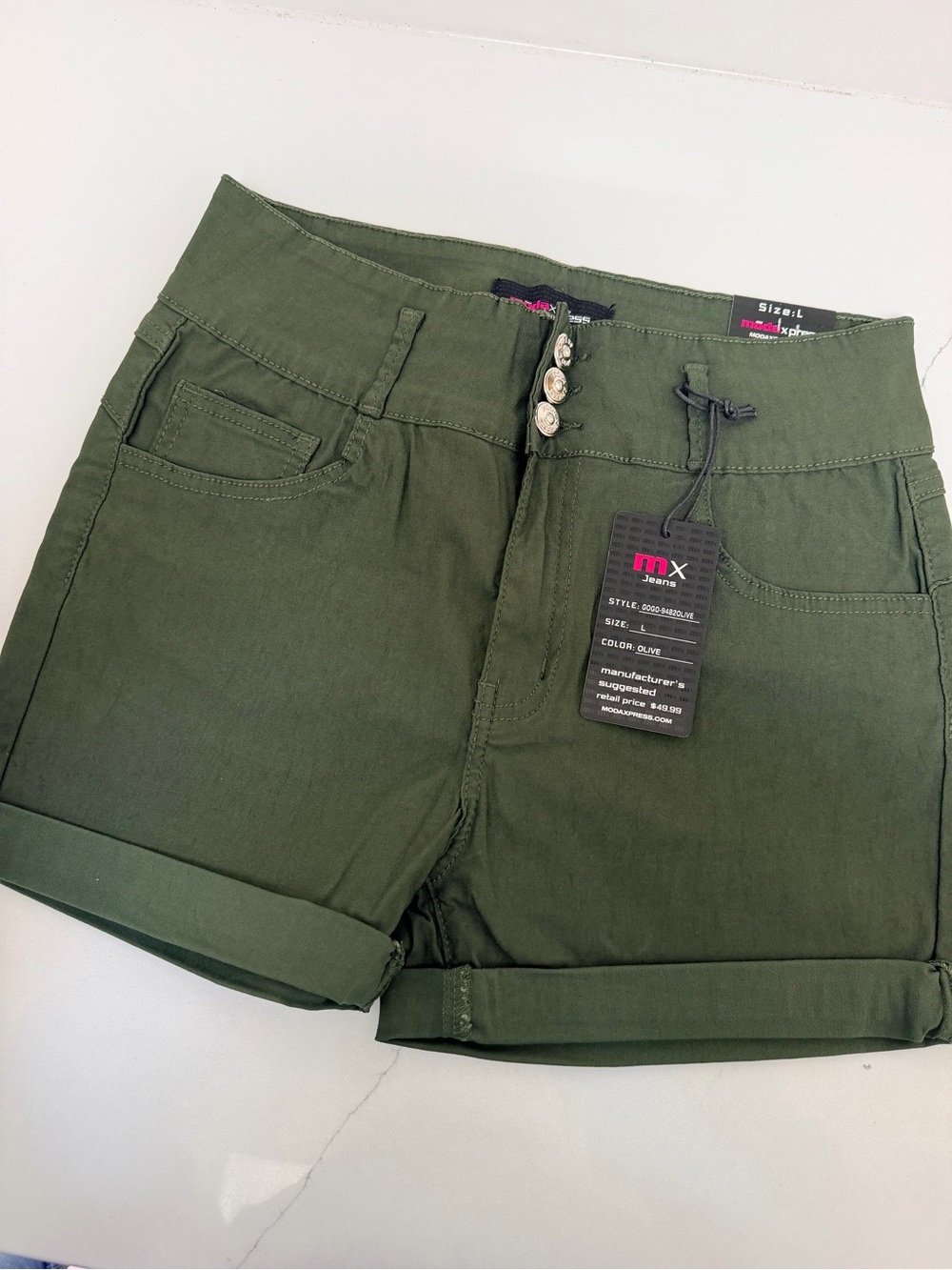 MODAXPRESS Olive High-Waist Roll-Cuff Women's Shorts